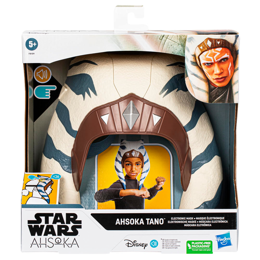 Star Wars Ahsoka Tano mask side view showing detailed graphics for cosplay