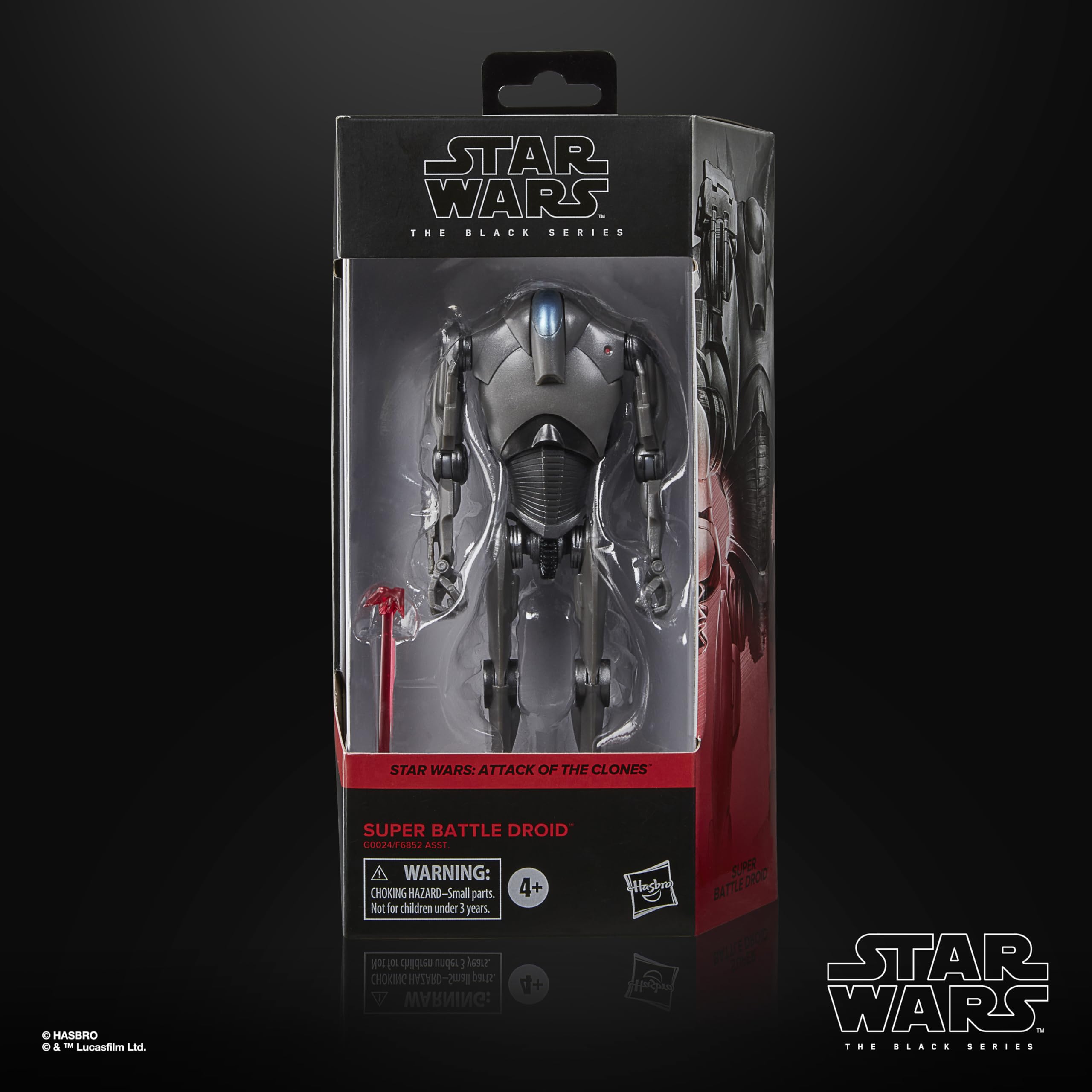 Close-up of the Super Battle Droid details from Attack of the Clones for authentic display.