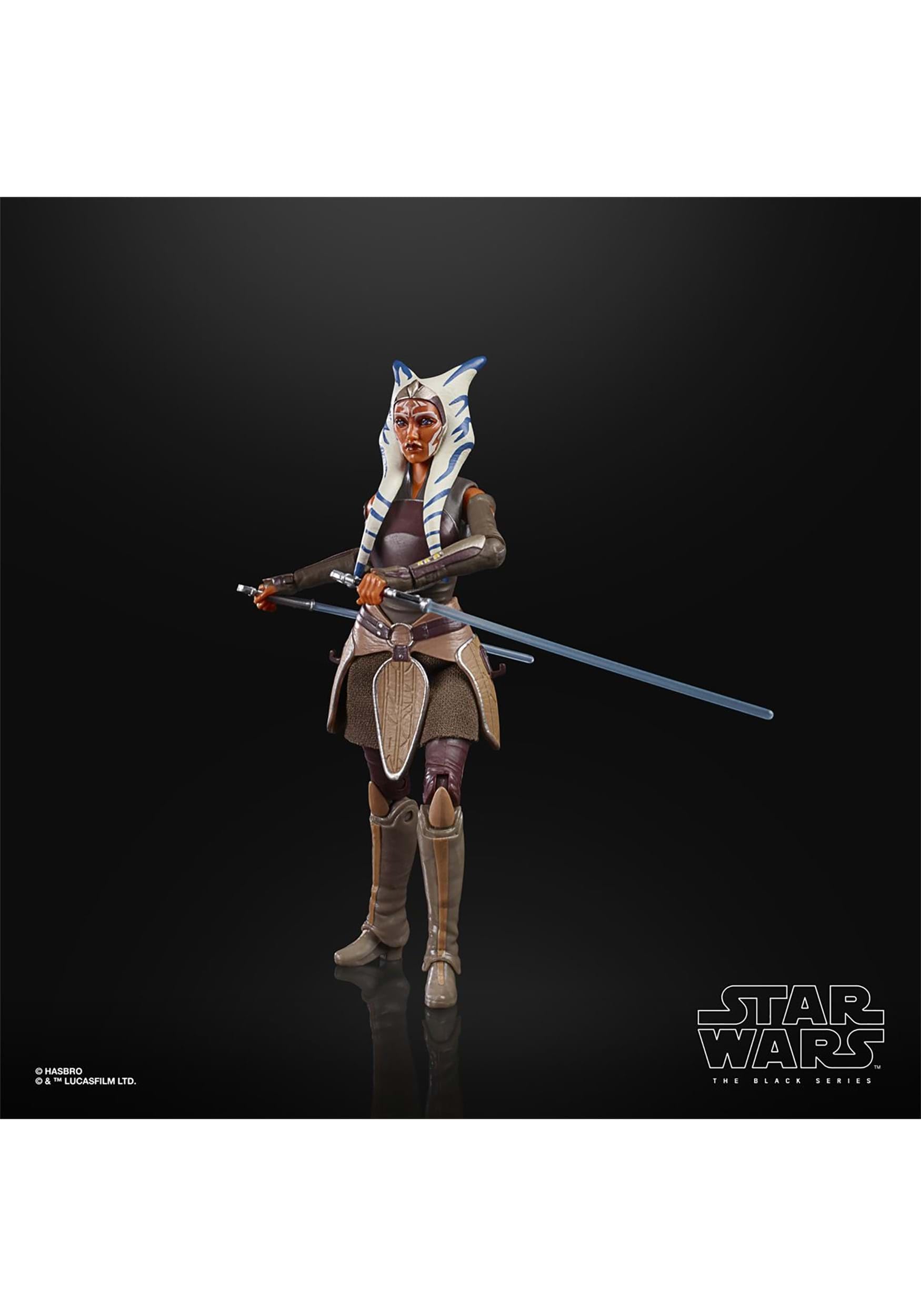 STAR WARS Black Series Ahsoka Tano detailed deco enhances visual fidelity on shelf.