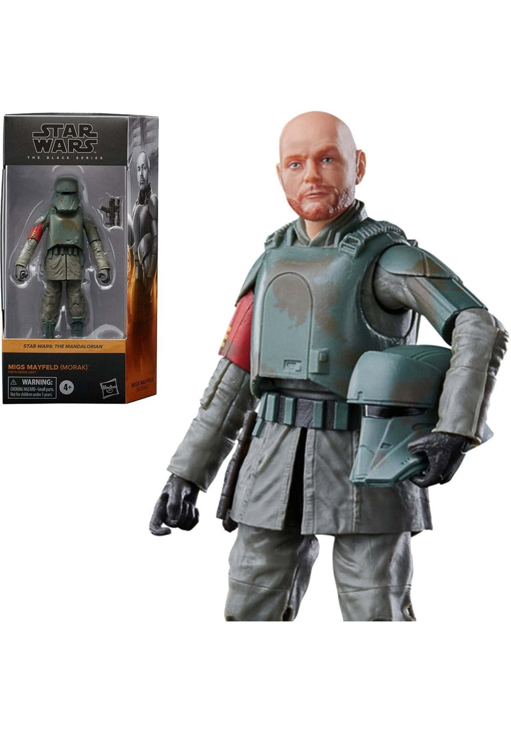 STAR WARS The Black Series Migs Mayfeld Morak figure for display.