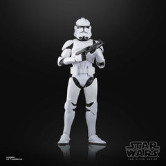 STAR WARS Black Series Phase II Clone Trooper with blaster for authentic play.