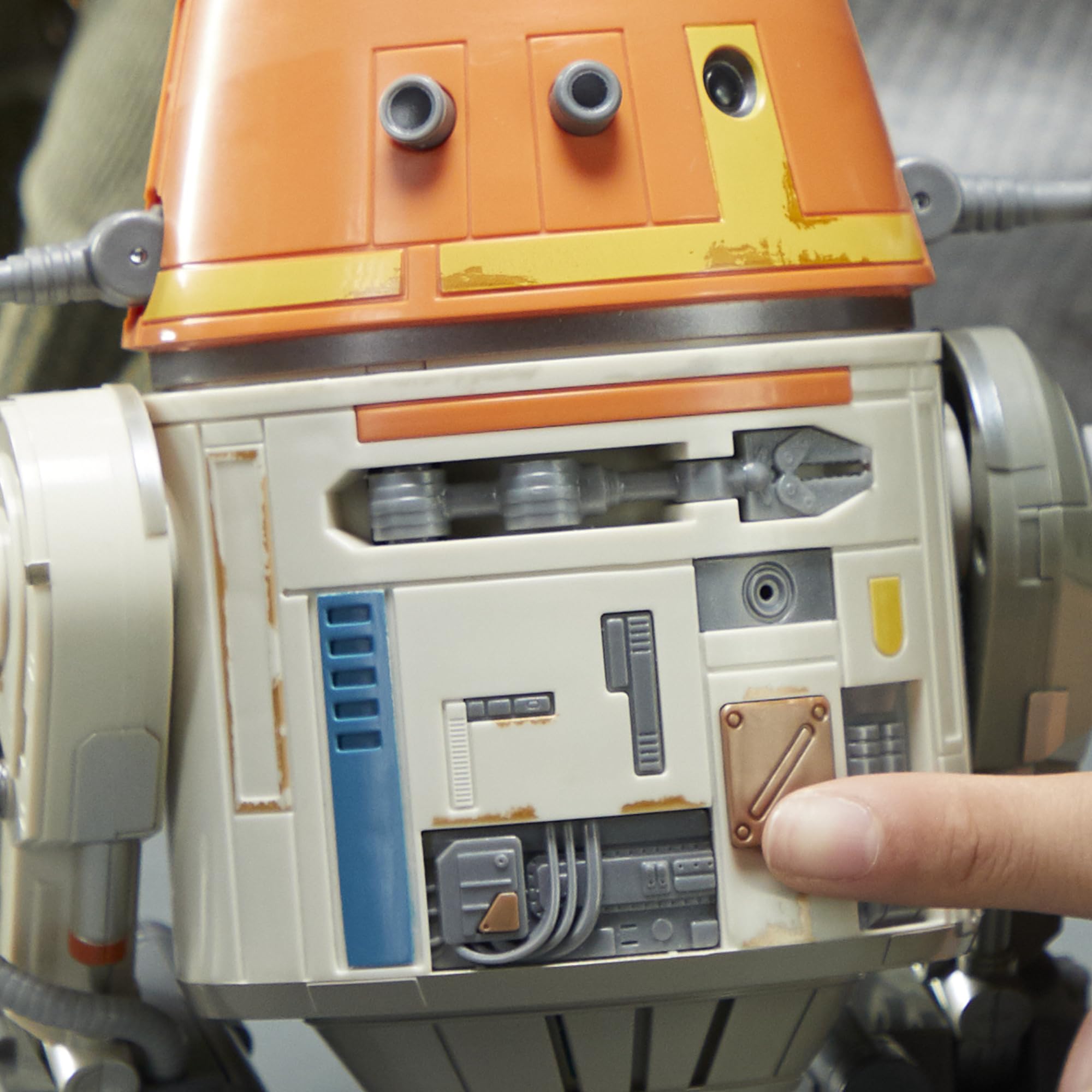 STAR WARS Chopper reacts to background noises with varied sounds.