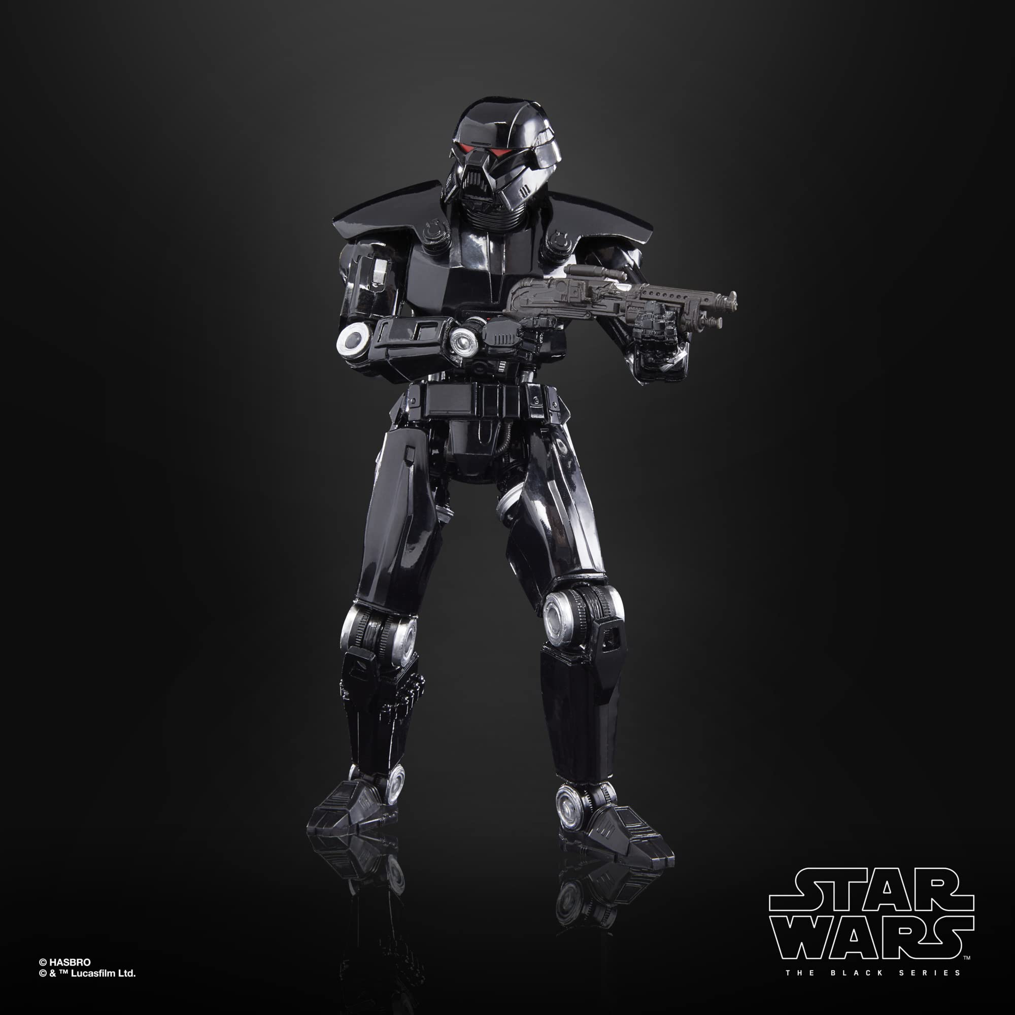 STAR WARS Dark Trooper collection display on shelf with other figures.