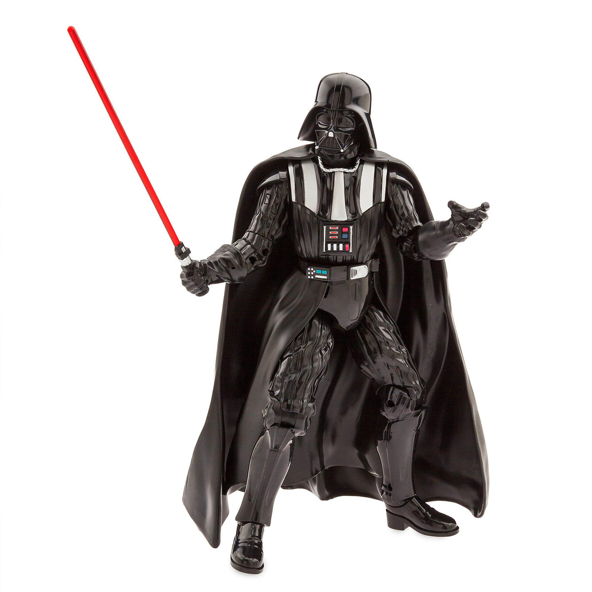 Star Wars Darth Vader talking action figure close-up highlighting cape and helmet for display.