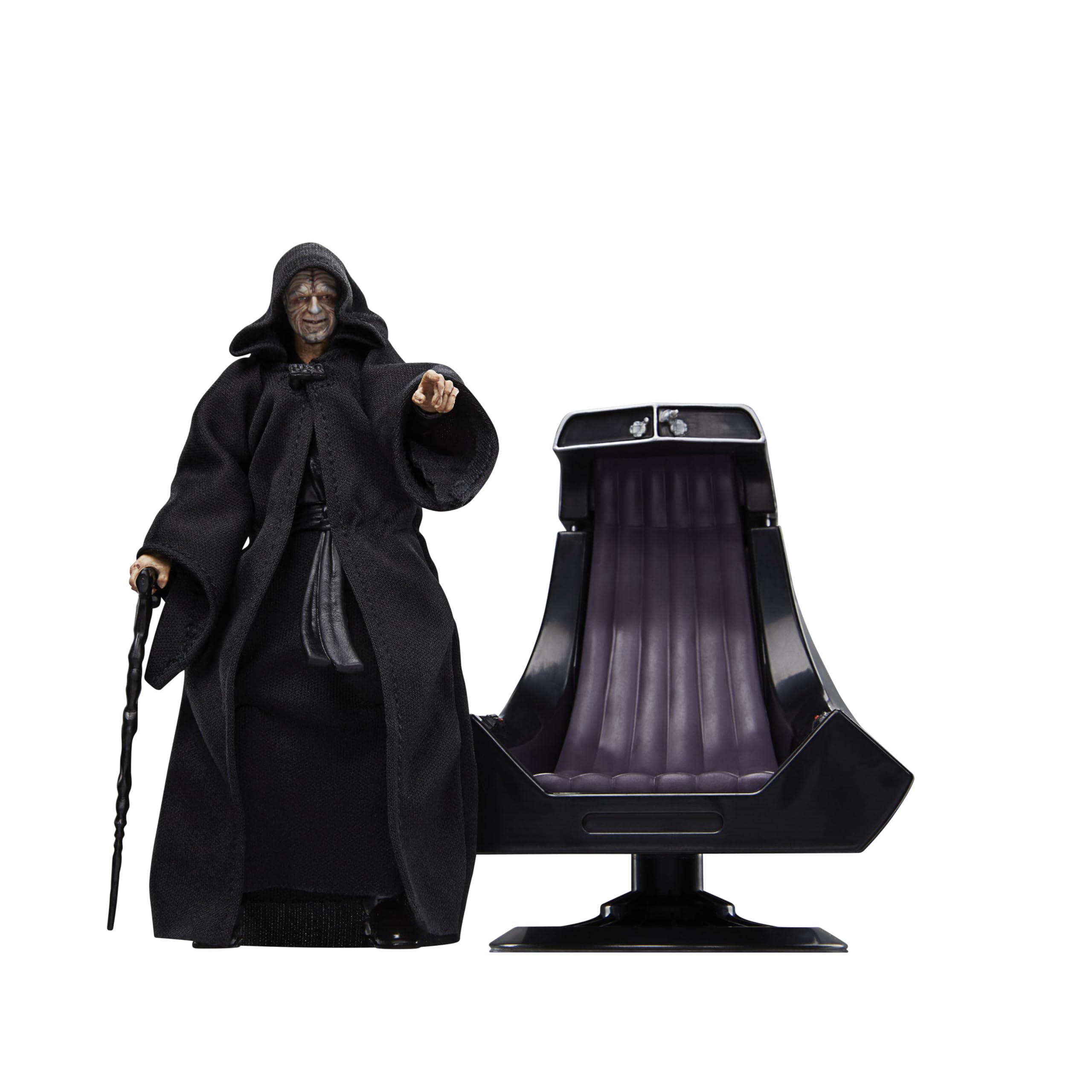 Star Wars The Black Series Emperor Palpatine throne 6-inch figure for dramatic display and shelf presence.