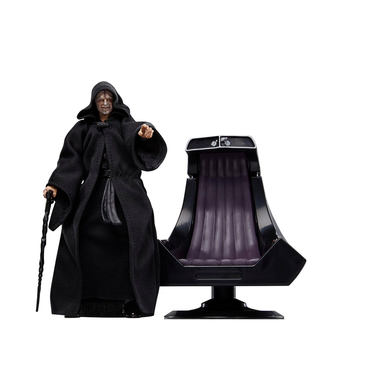 Star Wars The Black Series Emperor Palpatine throne 6-inch figure for dramatic display and shelf presence.