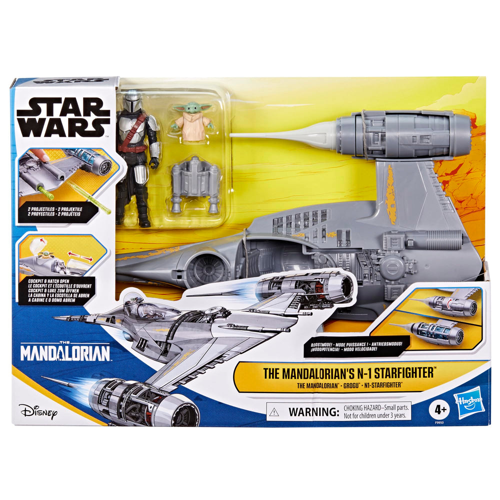 STAR WARS Mandalorian figure seated in cockpit of N-1 Starfighter for action adventures