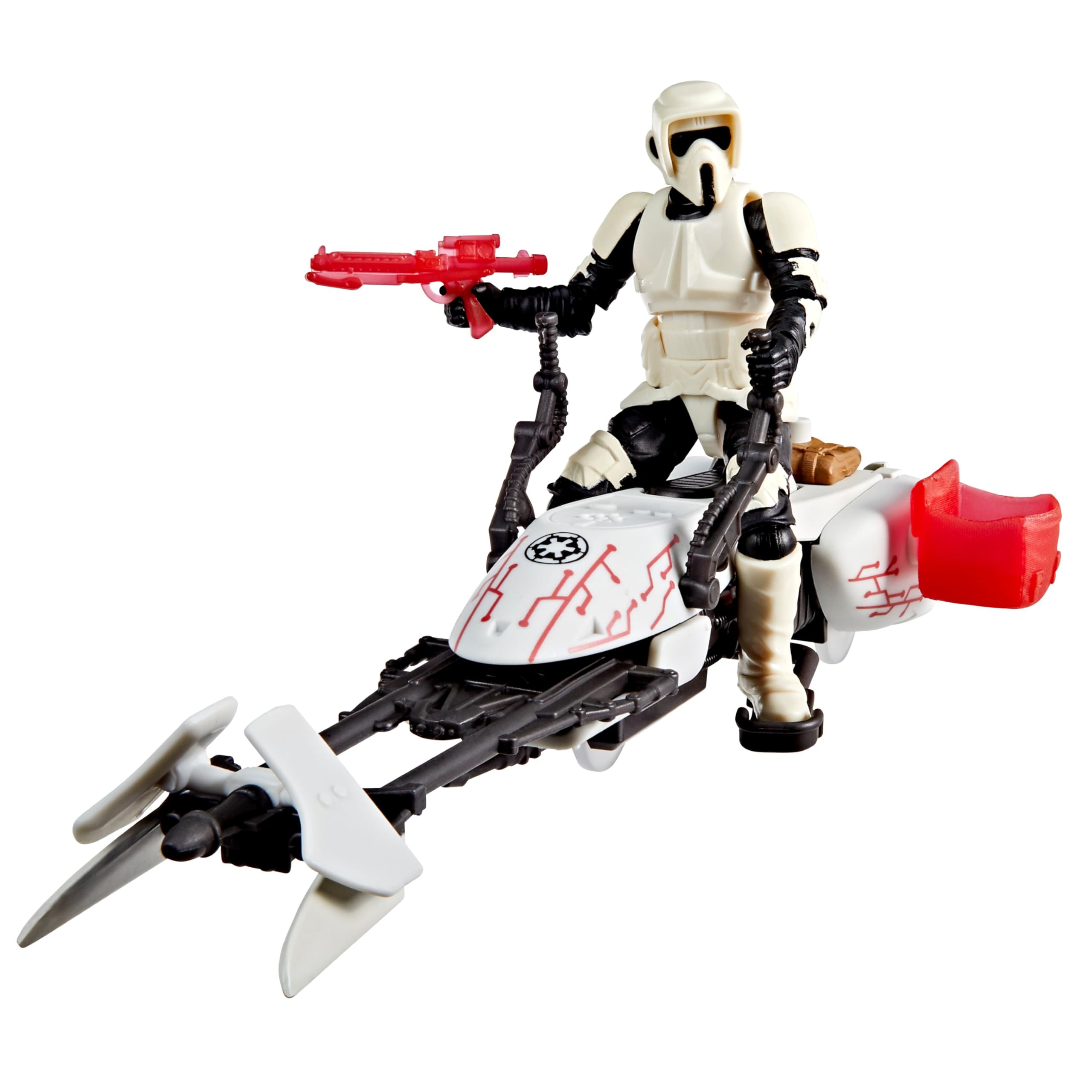 Star Wars Epic World scout trooper posing on bike demonstrates 9-point articulation.