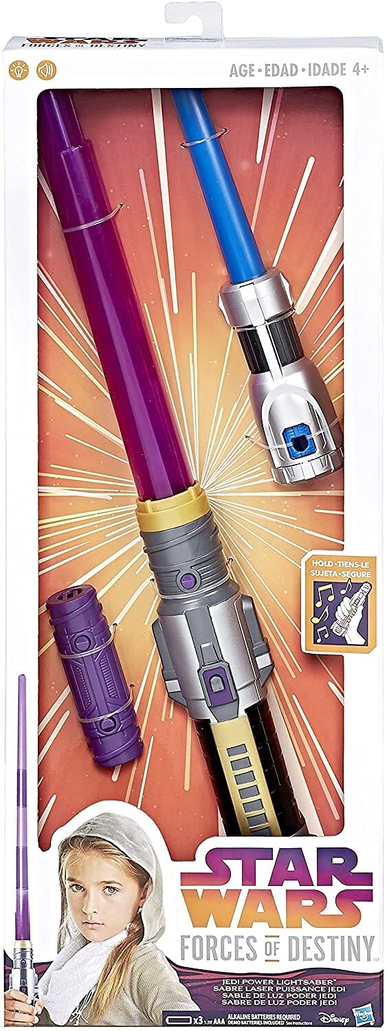 Star Wars Forces of Destiny Jedi Power Lightsaber blade extends with a wrist flick