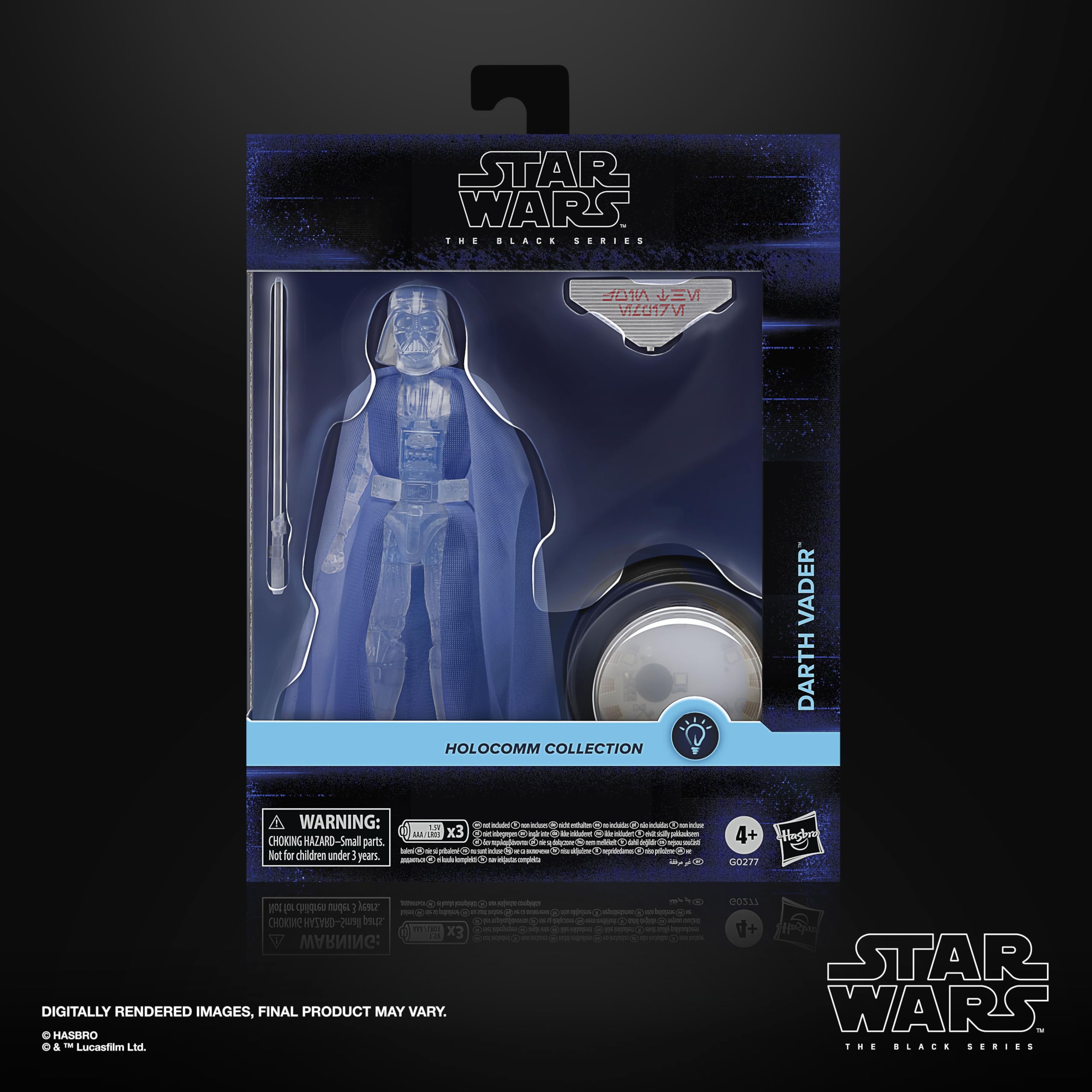 Darth Vader Holocomm holopuck lights up to illuminate the figure