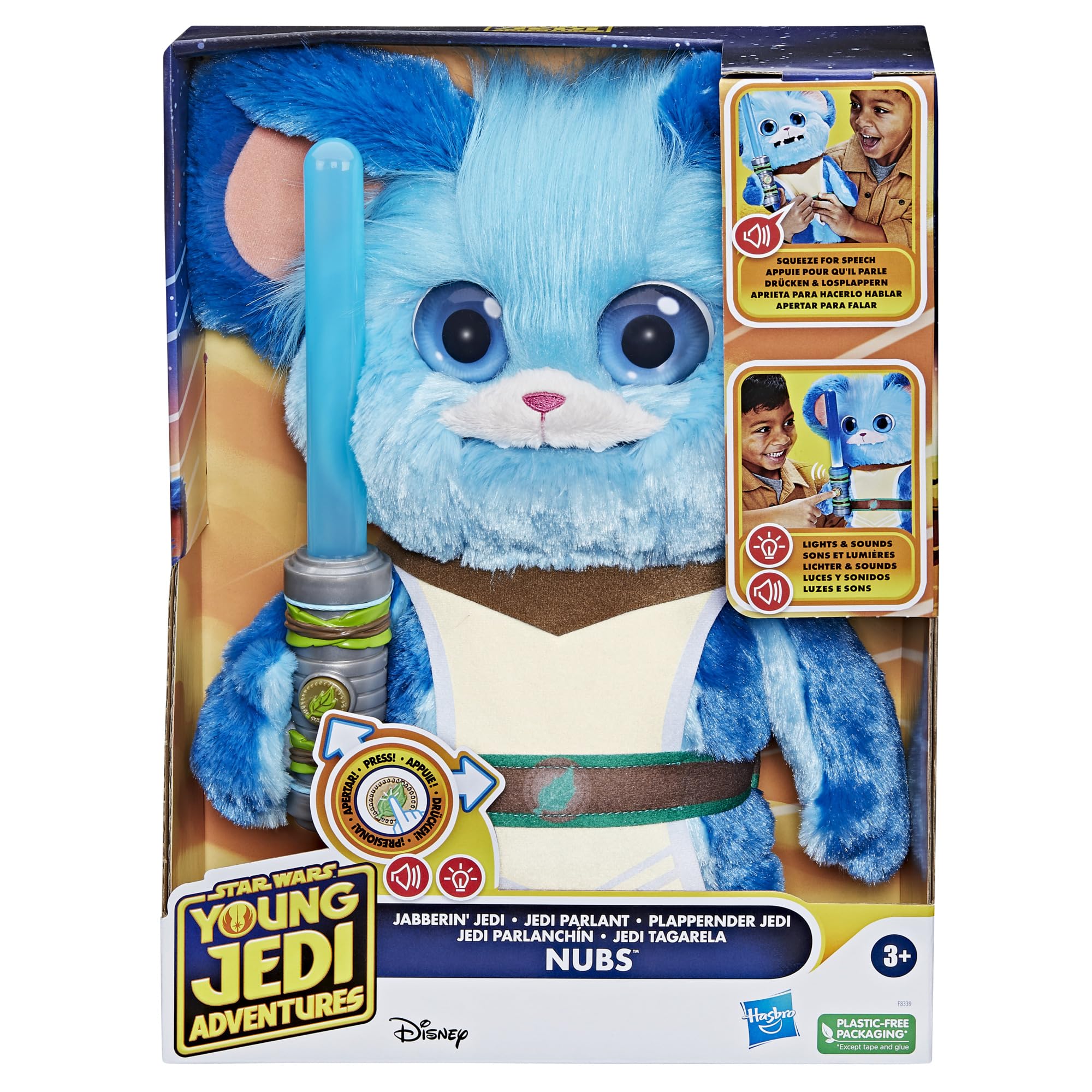 Star Wars Jabberin' Jedi Nubs with blue lightsaber glow for pretend battles.