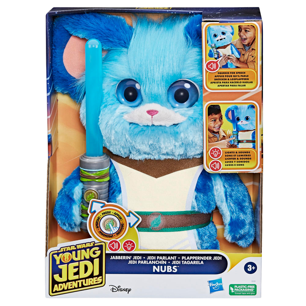 Star Wars Jabberin' Jedi Nubs with blue lightsaber glow for pretend battles.