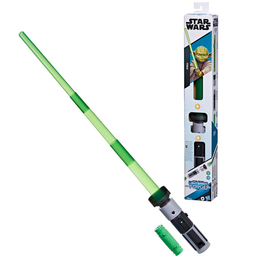 STAR WARS Lightsaber Forge Yoda with extended green blade for imaginative play.