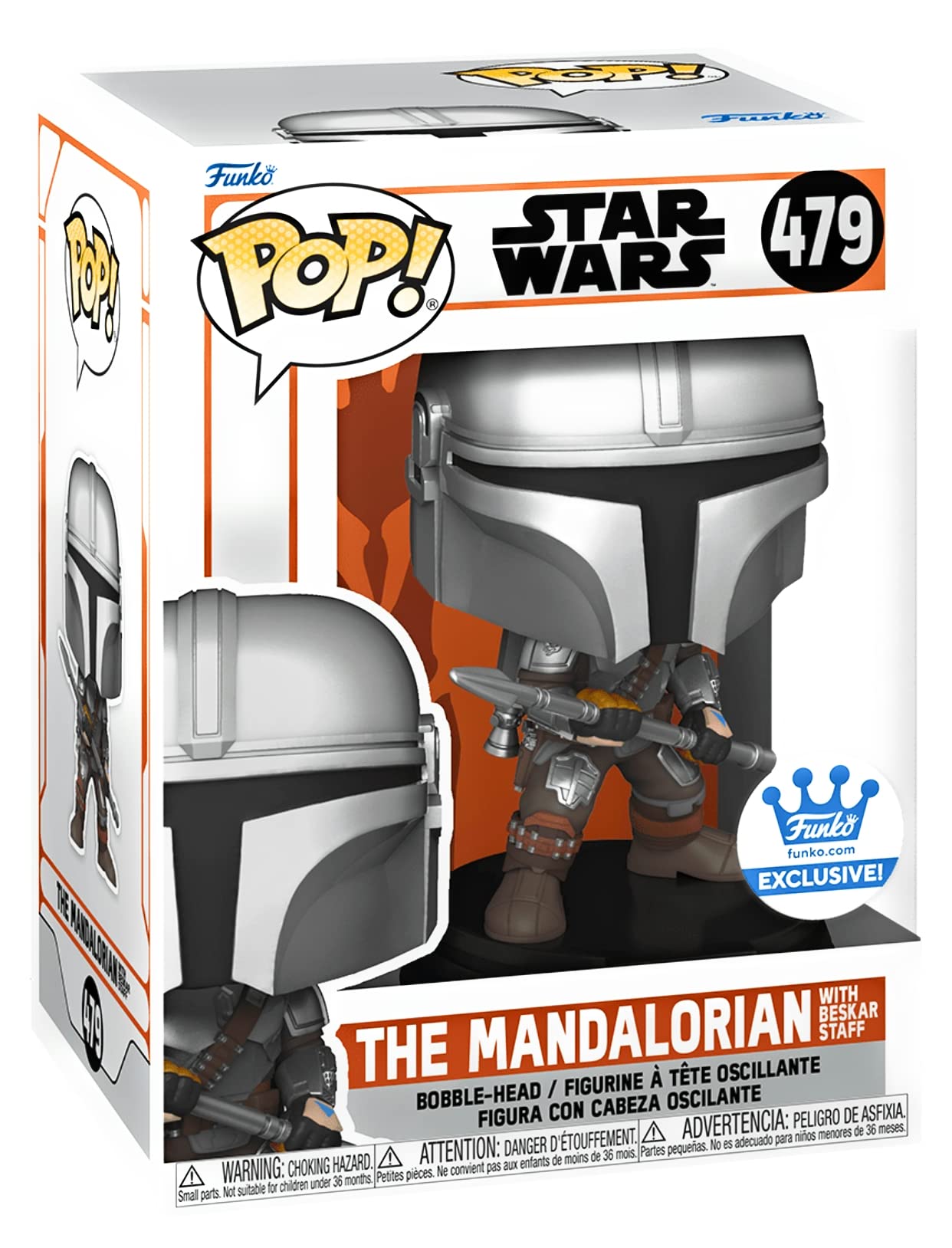Mandalorian Beskar Staff figure detail shot, enhances shelves and Funko collection display.