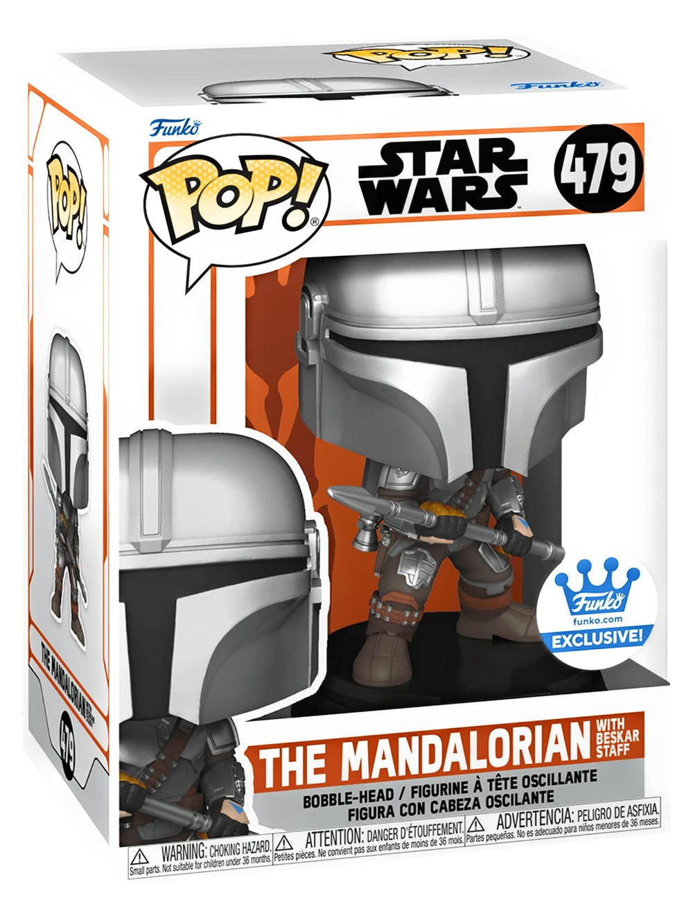 Mandalorian Beskar Staff figure detail shot, enhances shelves and Funko collection display.