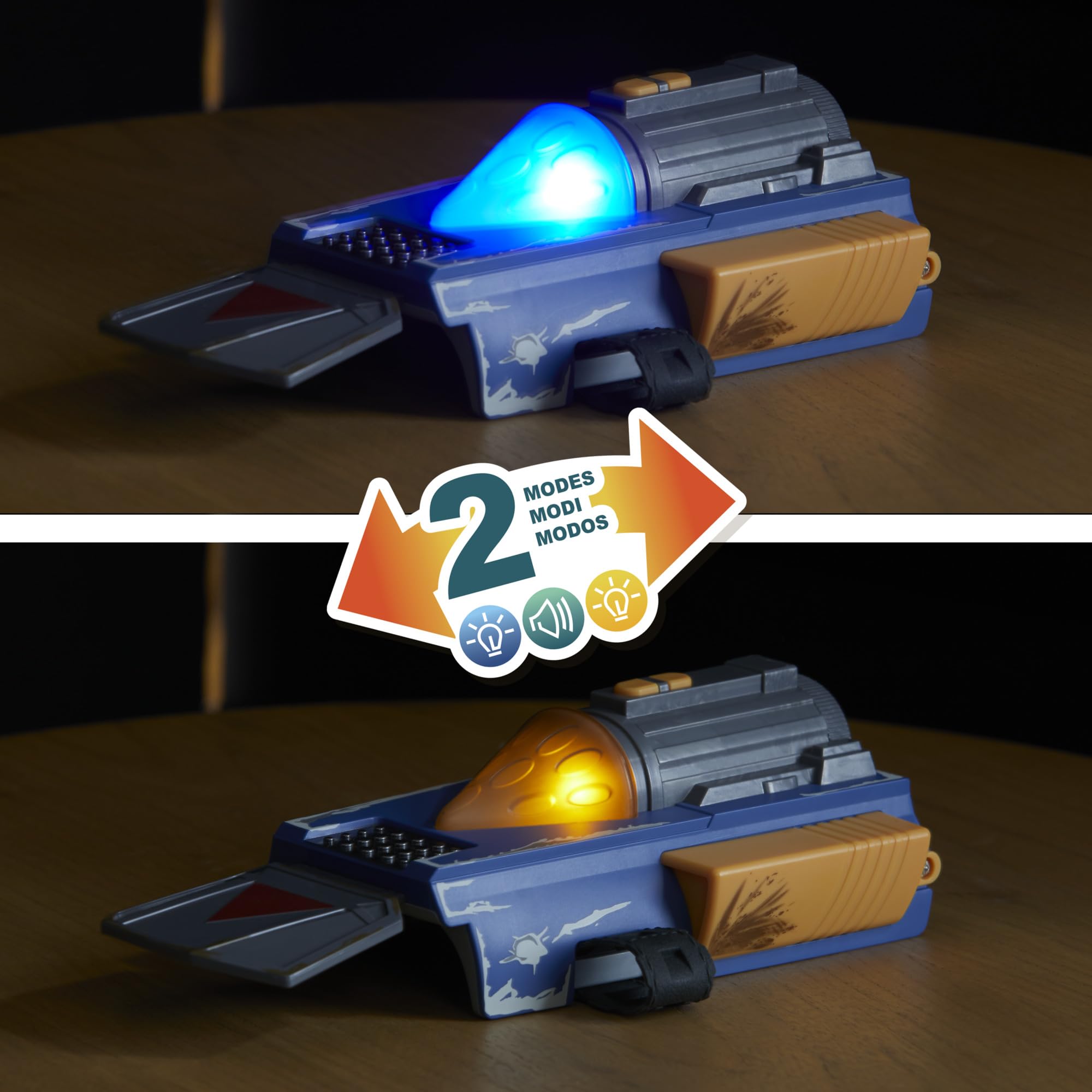 STAR WARS Mandalorian gauntlet button press delivers whistling-birds sounds.