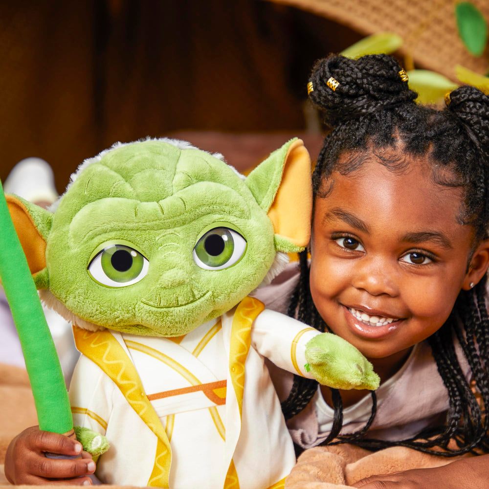Star Wars Master Yoda Plush child hug promotes storytelling play.