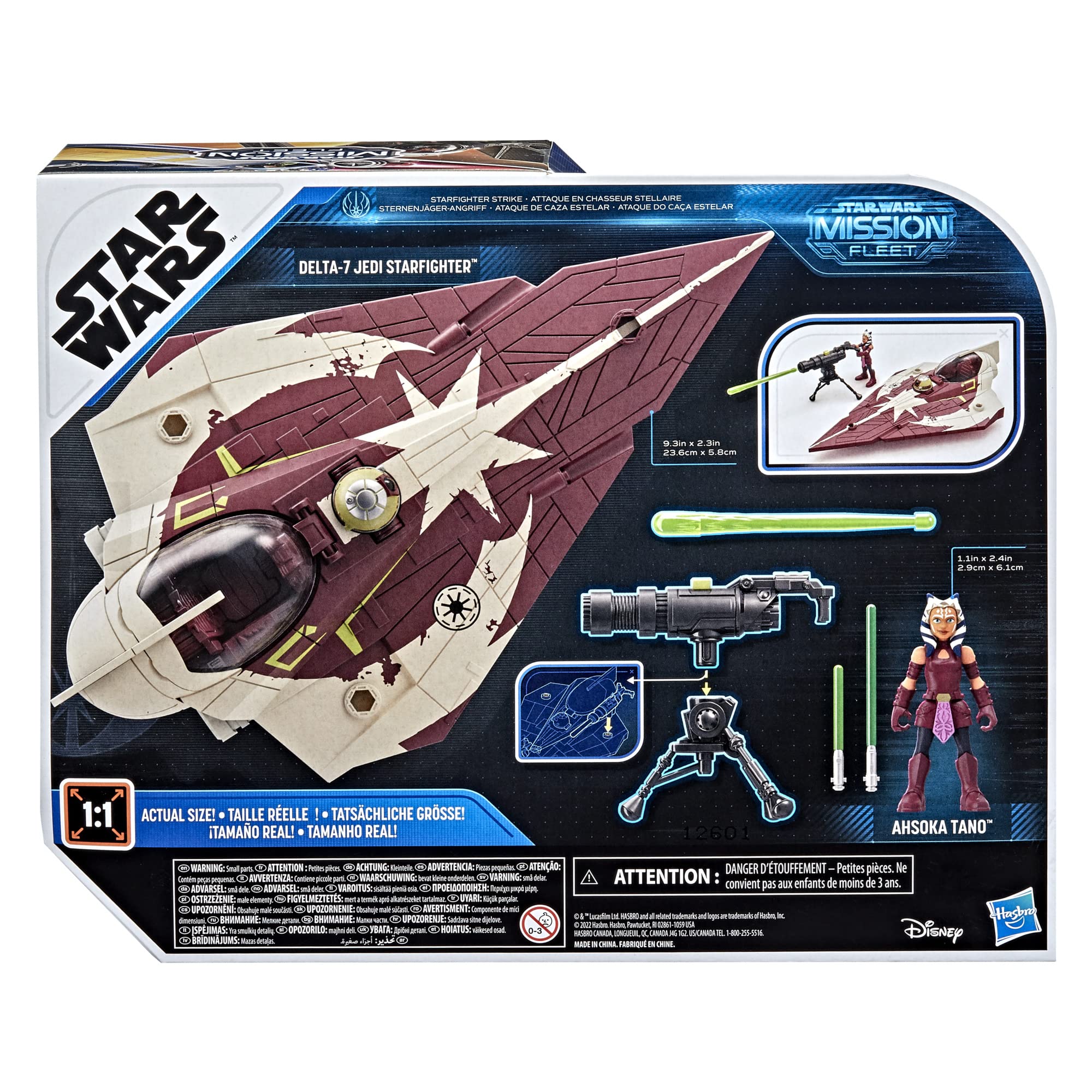 Star Wars Mission Fleet: Delta-7 Starfighter vehicle in flight-ready pose.