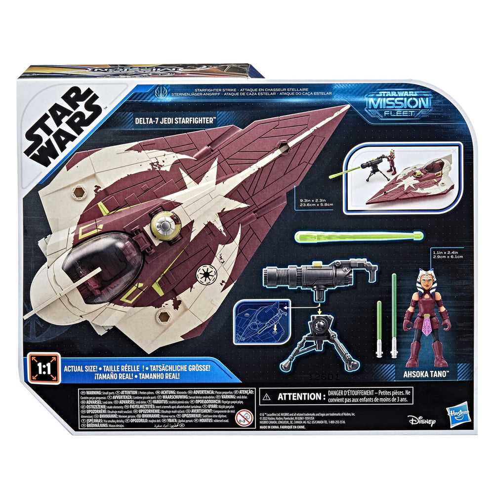 Star Wars Mission Fleet: Delta-7 Starfighter vehicle in flight-ready pose.