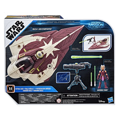 Star Wars Mission Fleet: Delta-7 Starfighter vehicle in flight-ready pose.