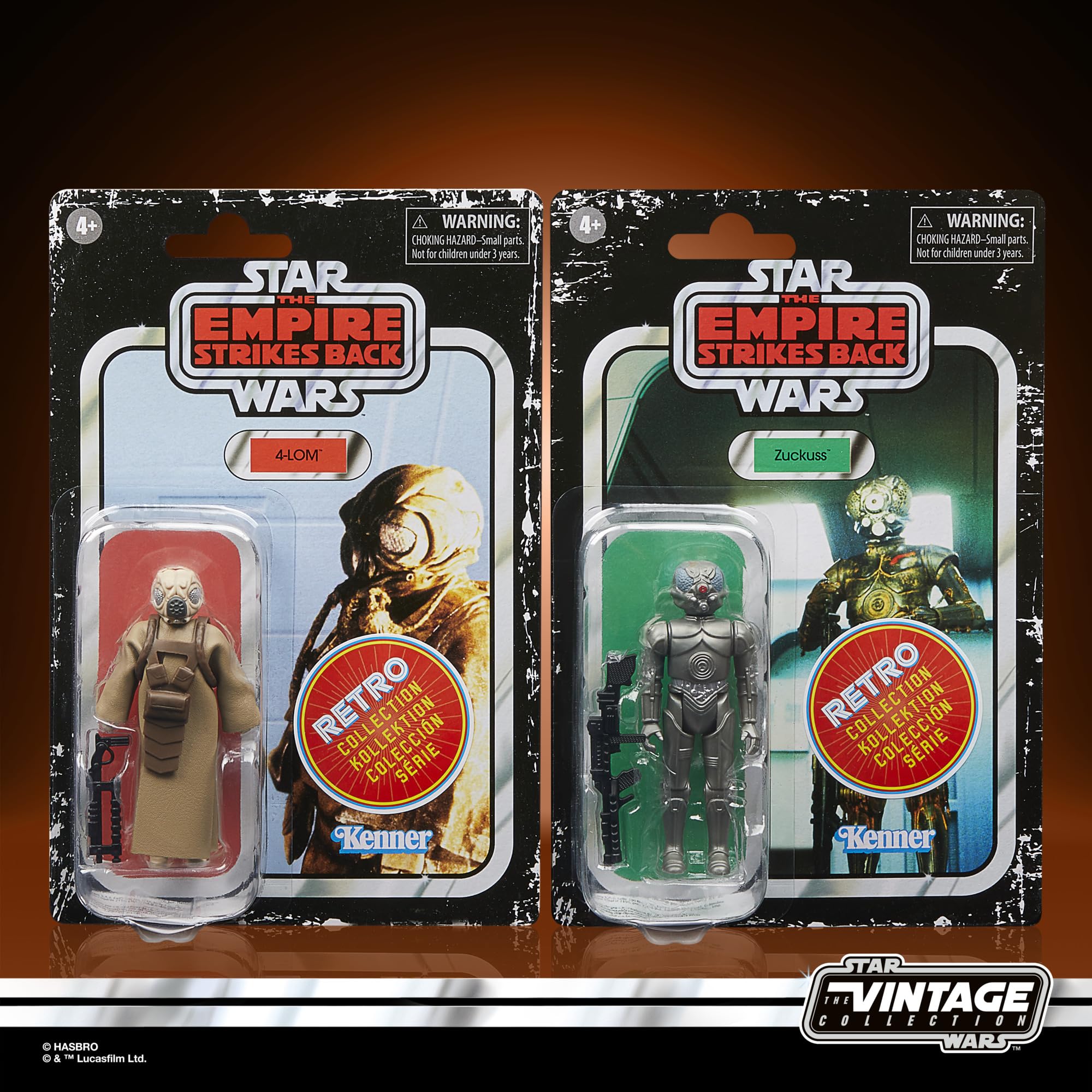Detailed 1970s-inspired features on 4-LOM and Zuckuss for vintage display