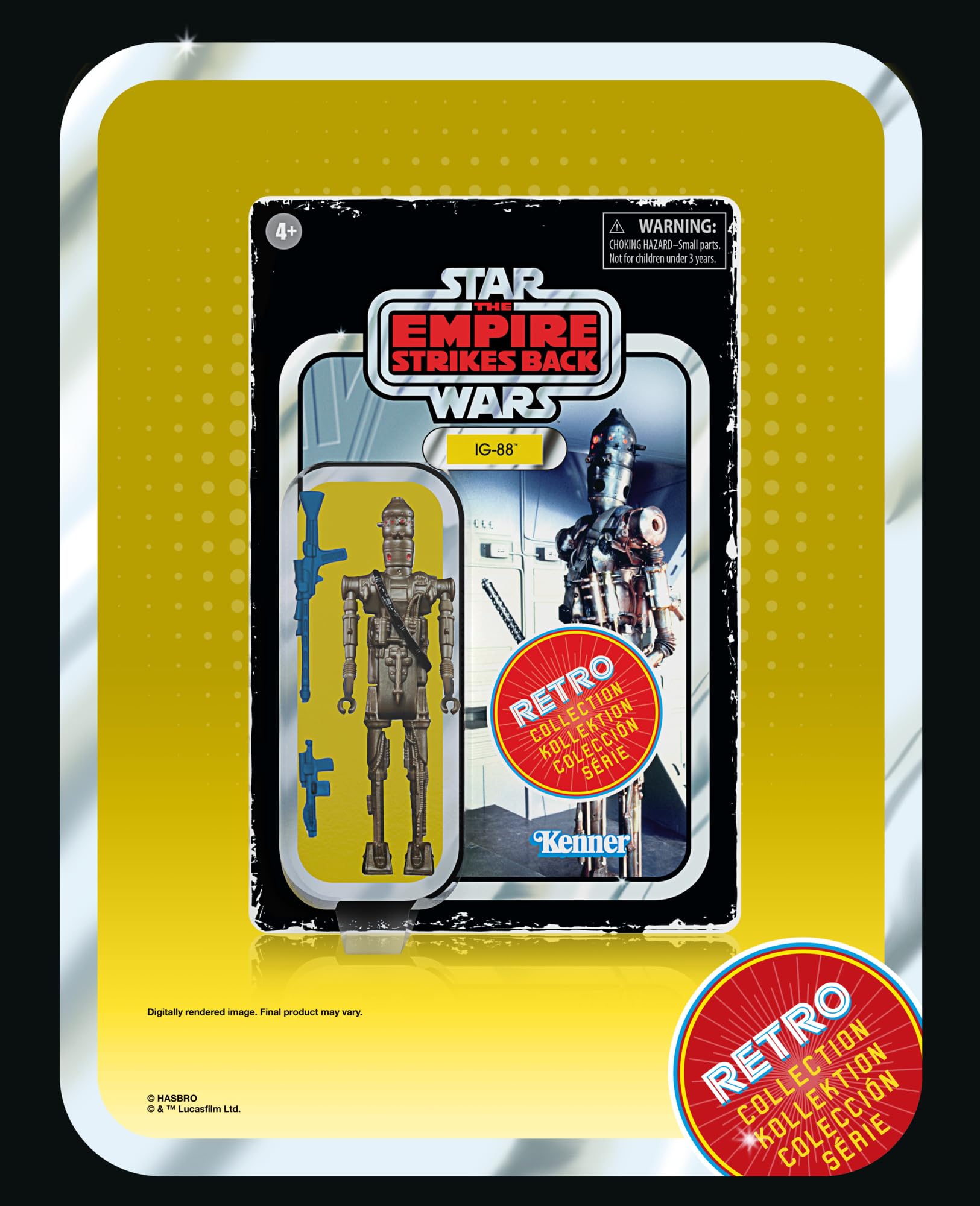 STAR WARS IG-88 cardback echoes 1970s style, ideal for display collections.