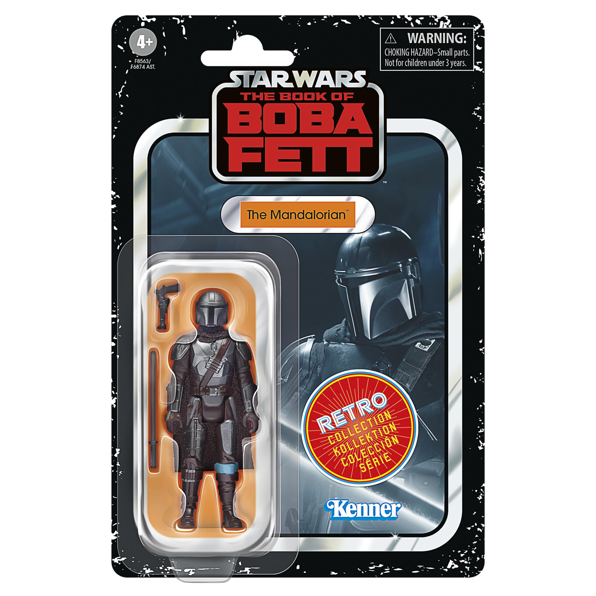 STAR WARS Retro Collection Mandalorian packaging highlights Kenner-inspired design, ideal for display and nostalgic collectors.