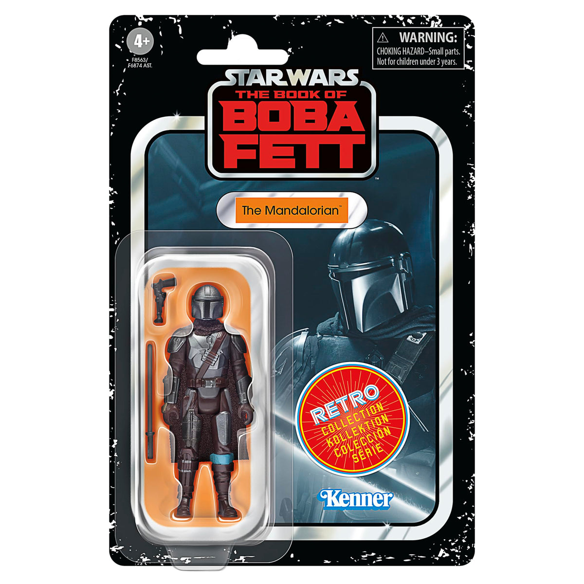STAR WARS Retro Collection Mandalorian packaging highlights Kenner-inspired design, ideal for display and nostalgic collectors.