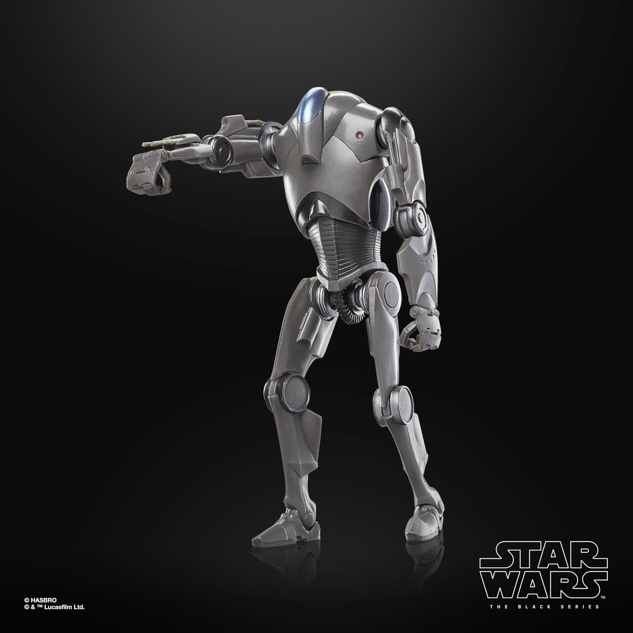 STAR WARS The Black Series Super Battle Droid cannon-fire display option.