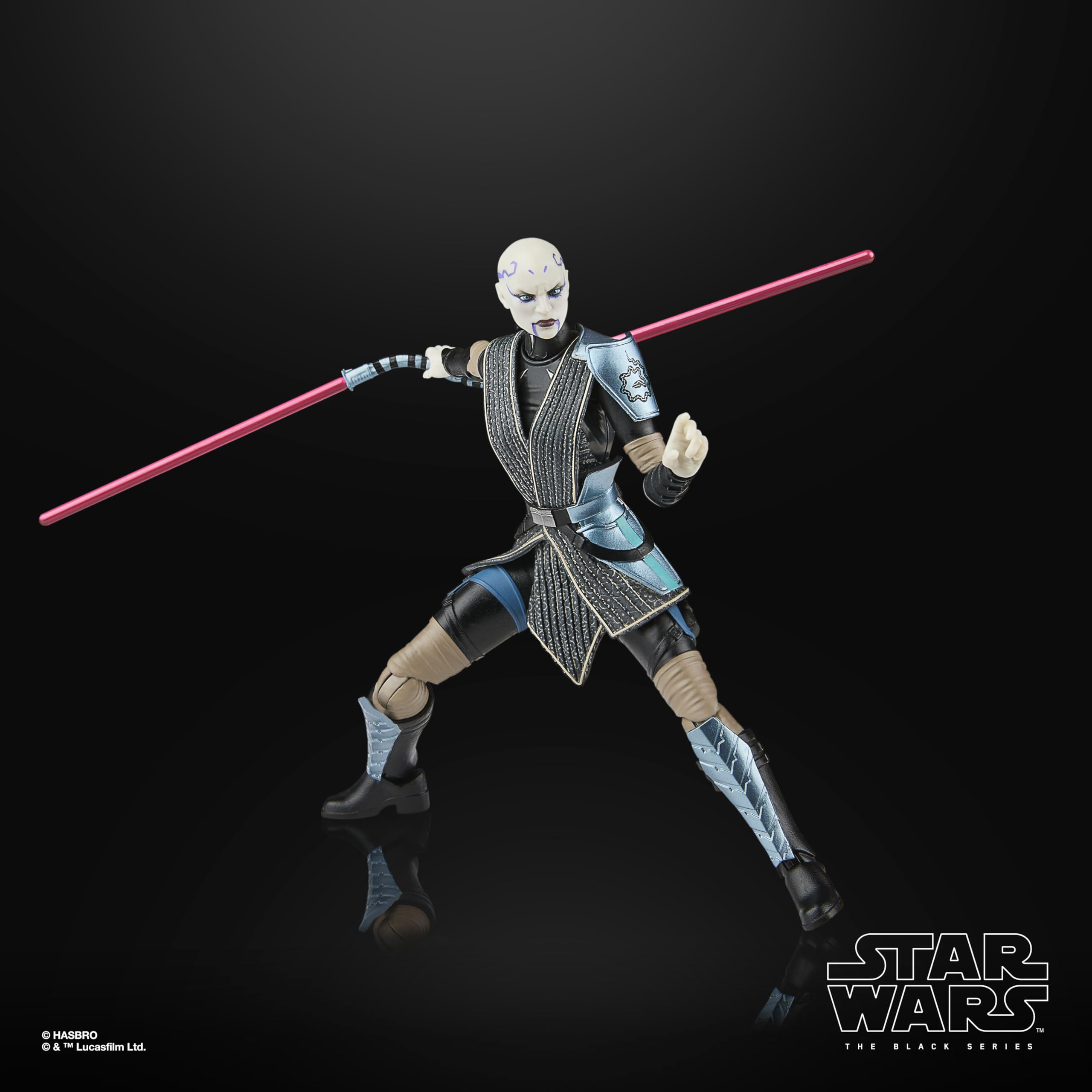 STAR WARS The Black Series Asajj Ventress window box packaging for easy shelving.