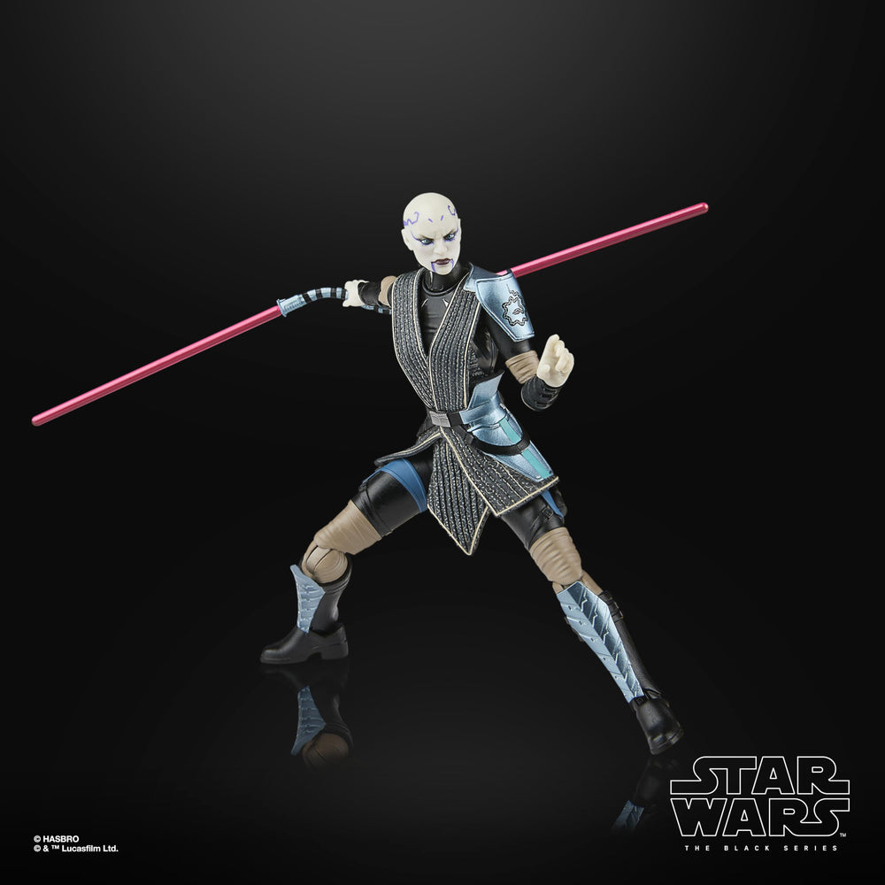 STAR WARS The Black Series Asajj Ventress window box packaging for easy shelving.