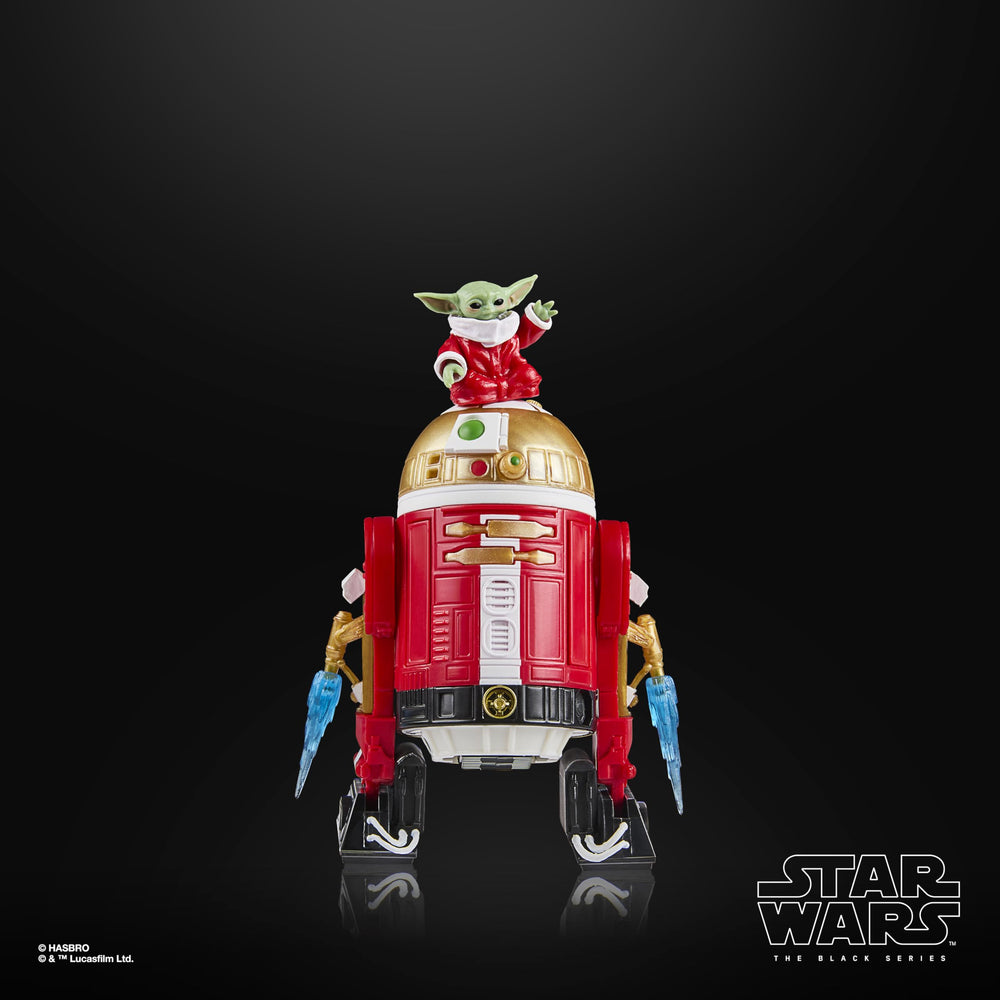 Star Wars The Black Series Astromech Droid Holiday Edition Grogu Santa included for playful display.