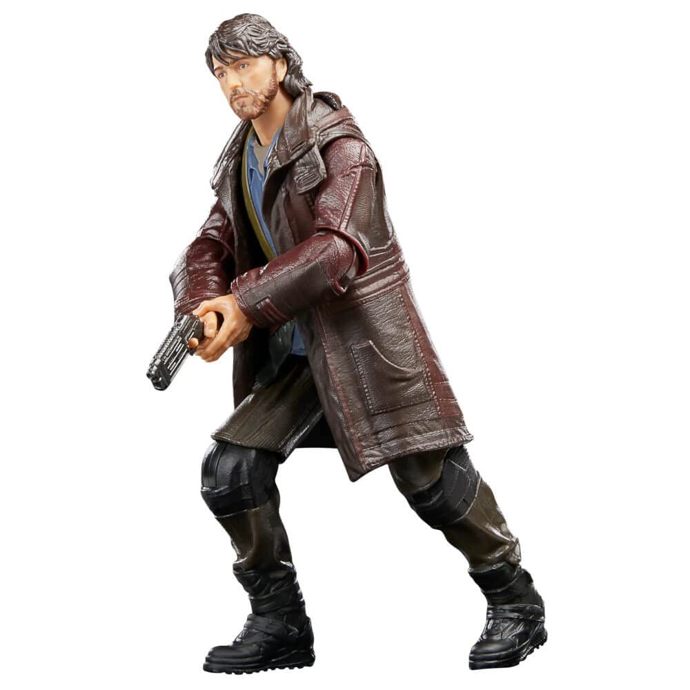 Star Wars The Black Series Cassian Andor figure in a dynamic pose for play-ready display.