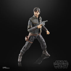 STAR WARS The Black Series Cassian Andor vintage look packaging-inspired display.
