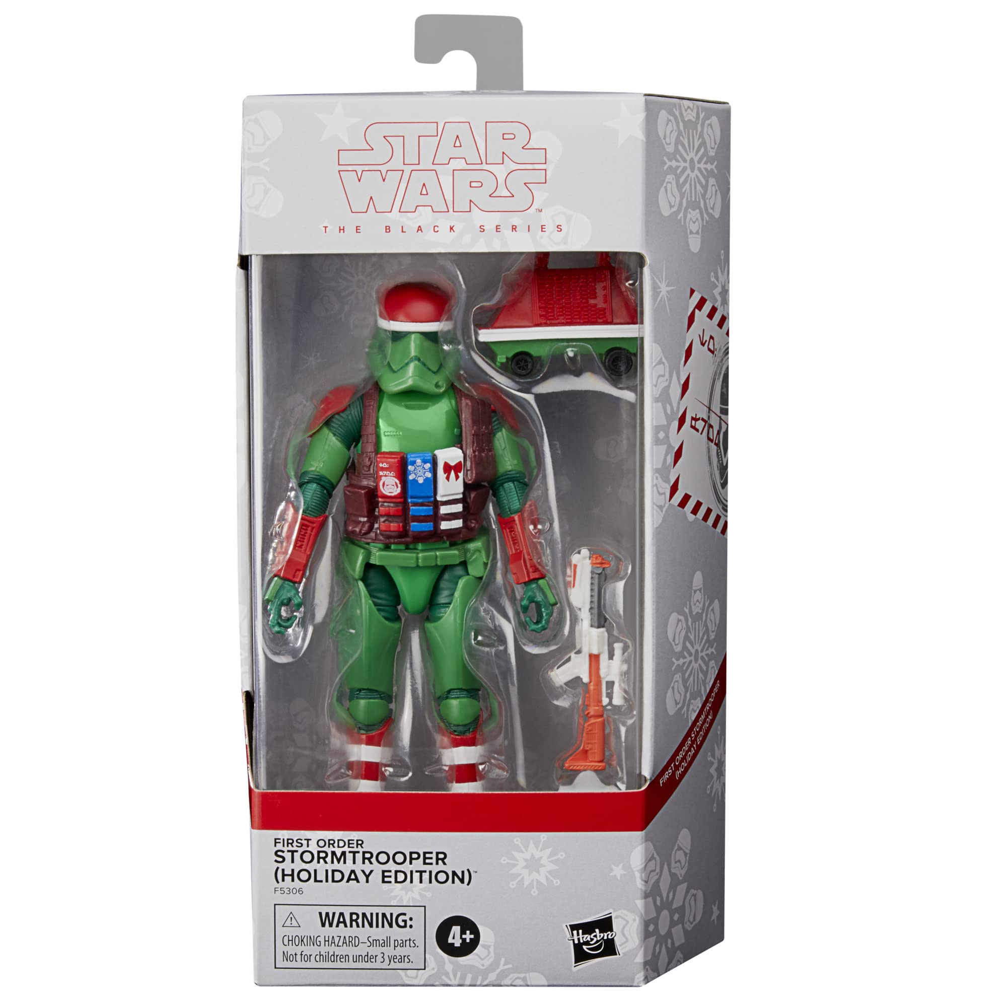 STAR WARS The Black Series First Order Stormtrooper Holiday Edition on shelf display shines.