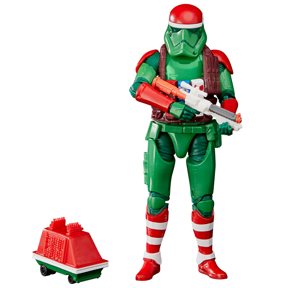 STAR WARS The Black Series First Order Stormtrooper Holiday Edition packaging features festive deco.