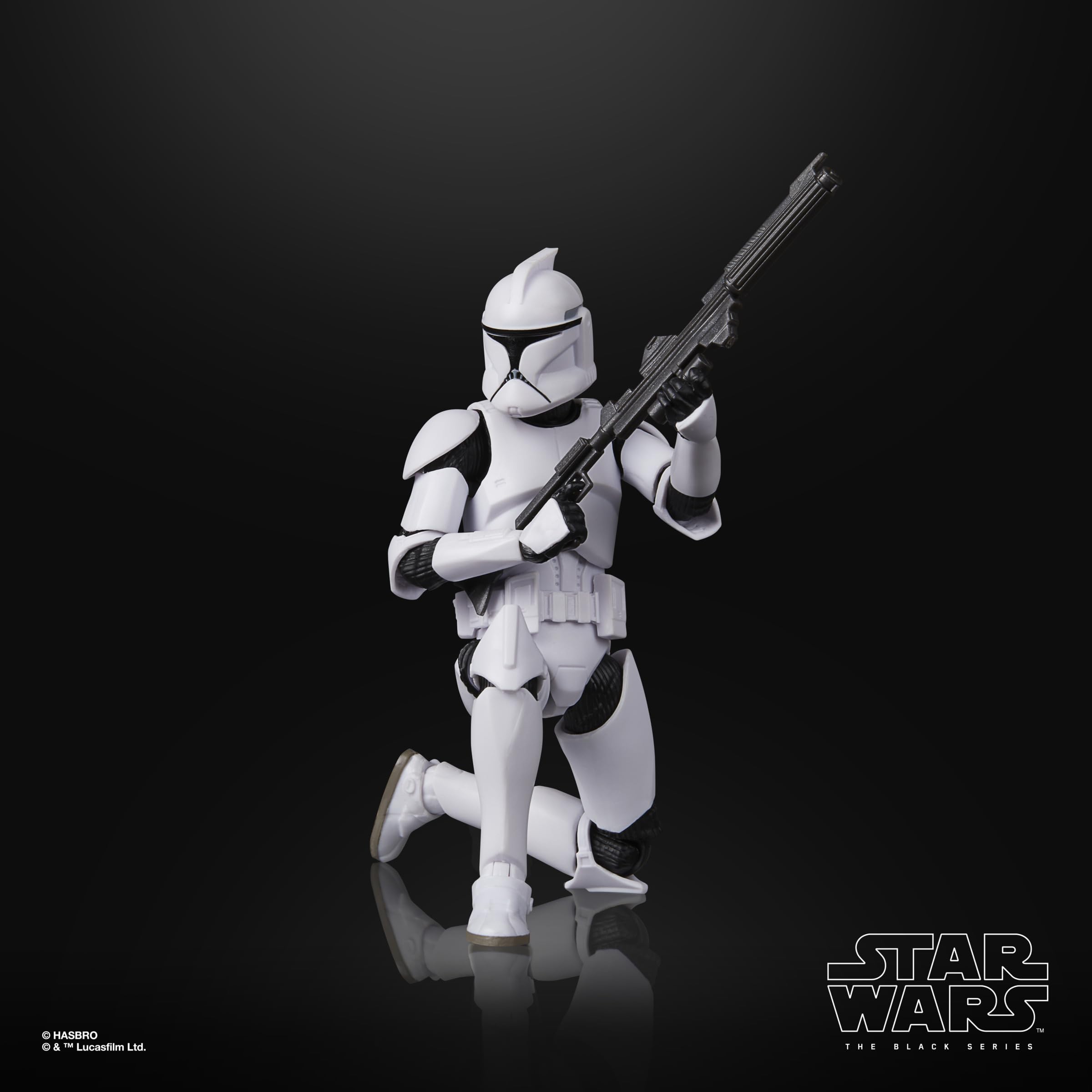 STAR WARS The Black Series Phase I Clone Trooper figure, window box packaging for shelf display
