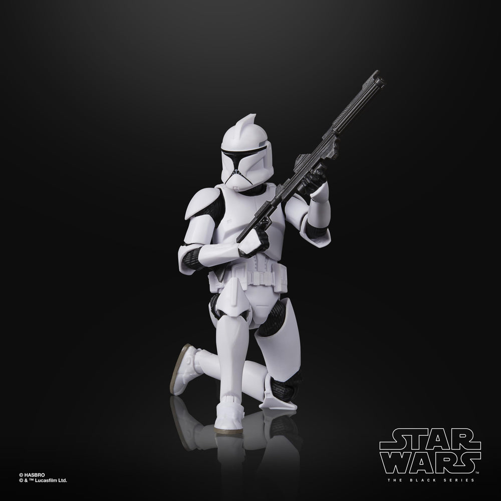 STAR WARS The Black Series Phase I Clone Trooper figure, window box packaging for shelf display