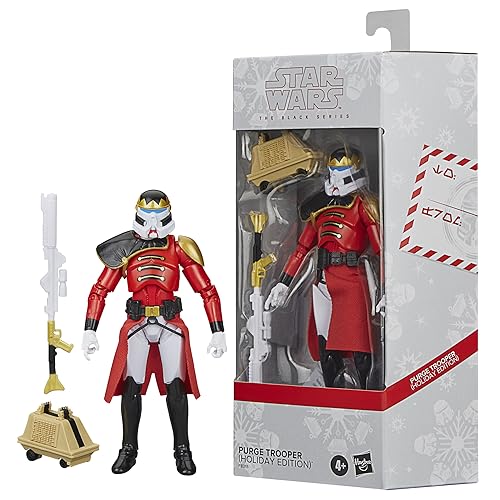 Star Wars The Black Series Purge Trooper Holiday Edition in dynamic pose highlights articulation.