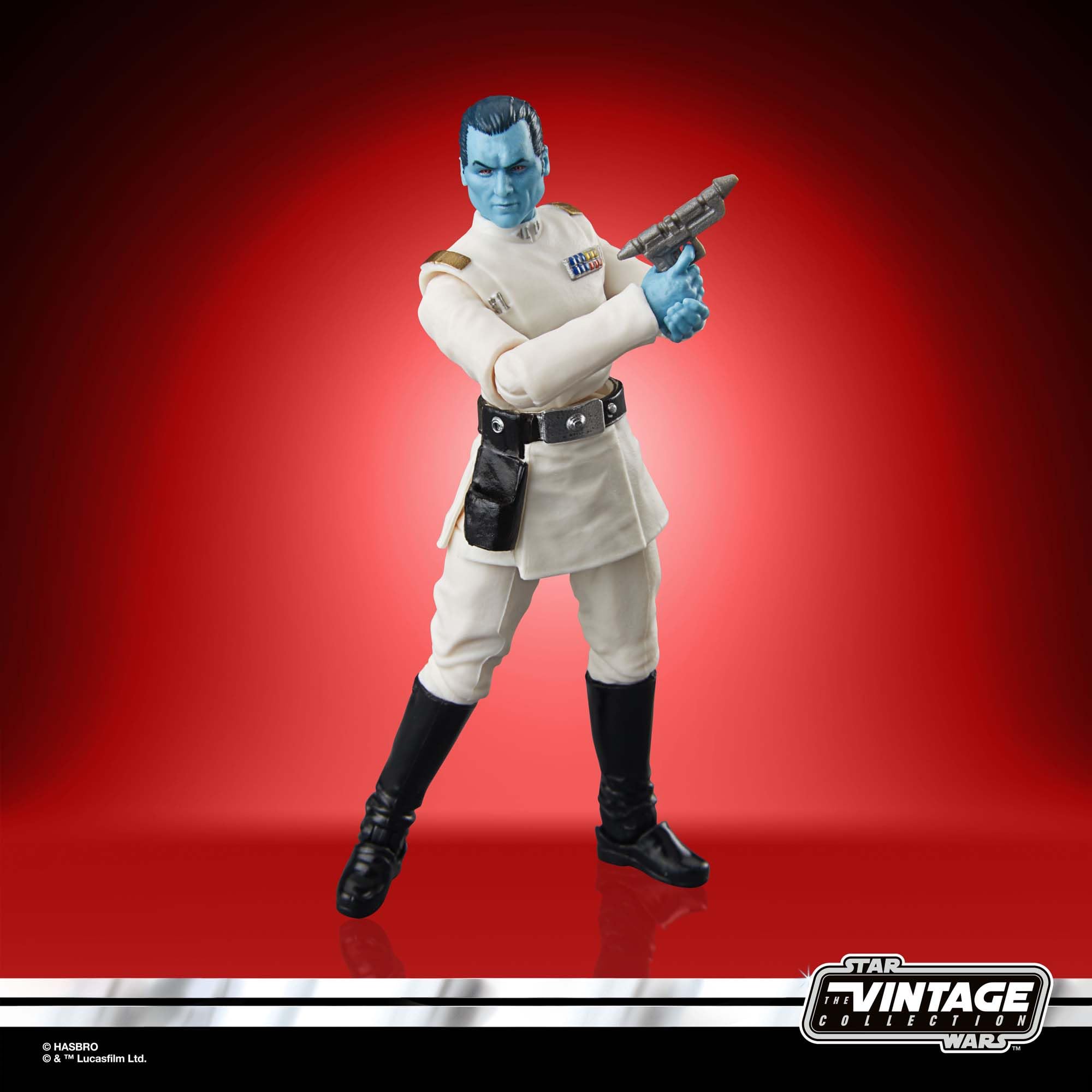 STAR WARS Grand Admiral Thrawn on display stand for shelf setups.