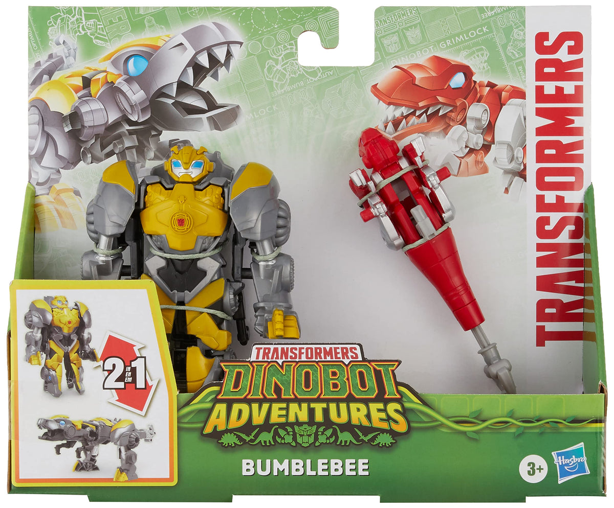STAR WARS Dinobot Adventures Bumblebee figure back chomping action enhances tactile play and imagination.