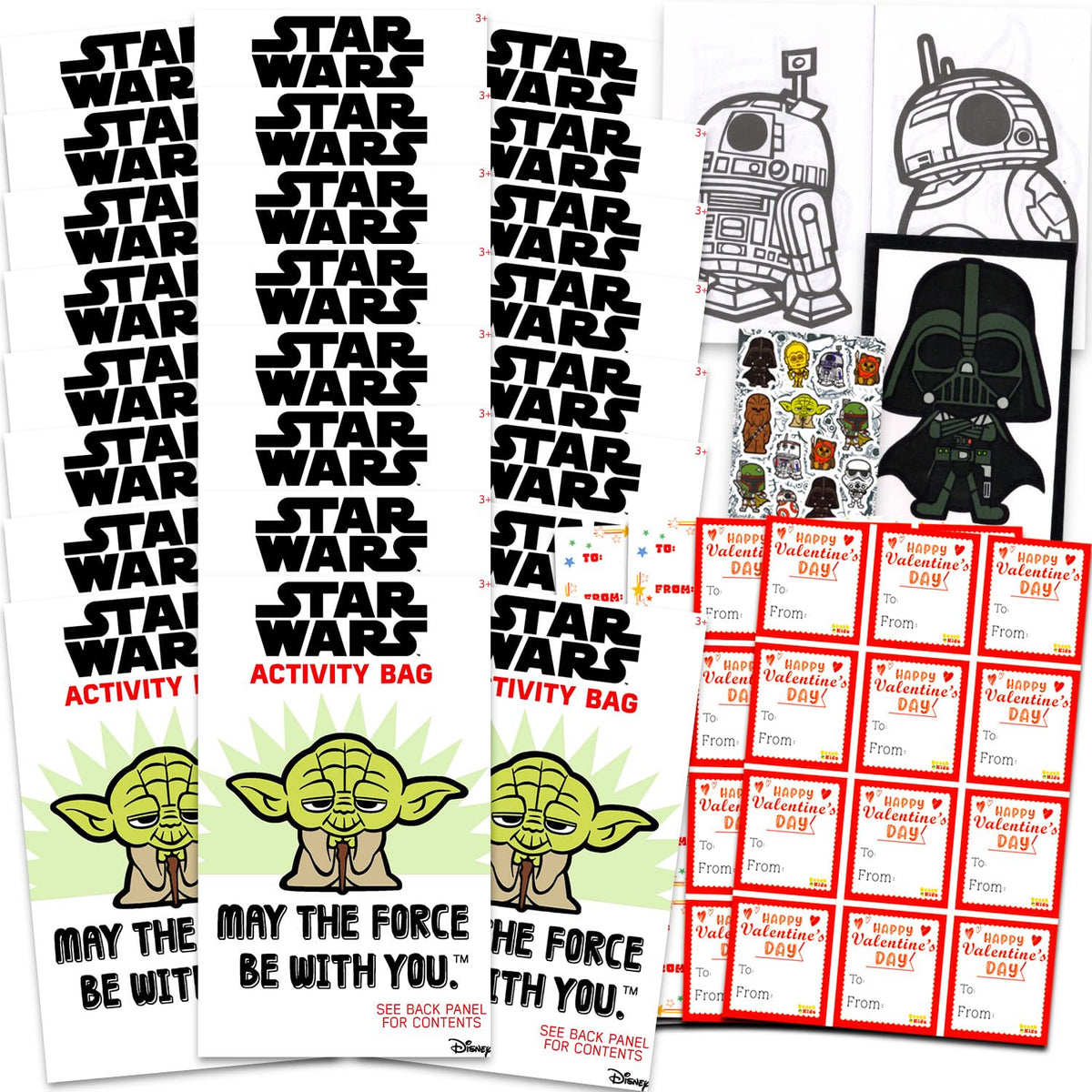 Star Wars valentines mini coloring pack with playful pages for classroom gift exchanges.