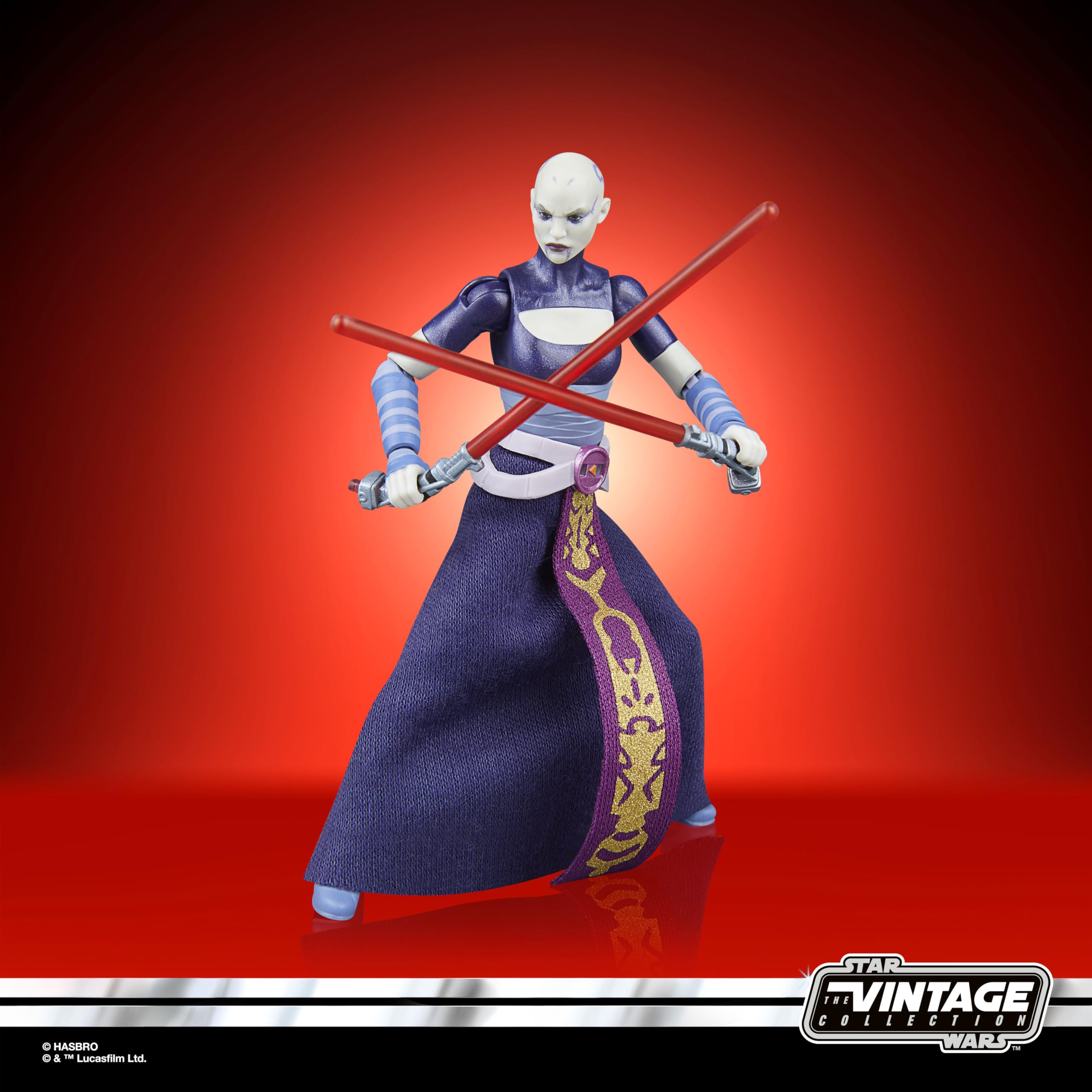 Asajj Ventress figure pose-ready for Clone Wars scene recreation