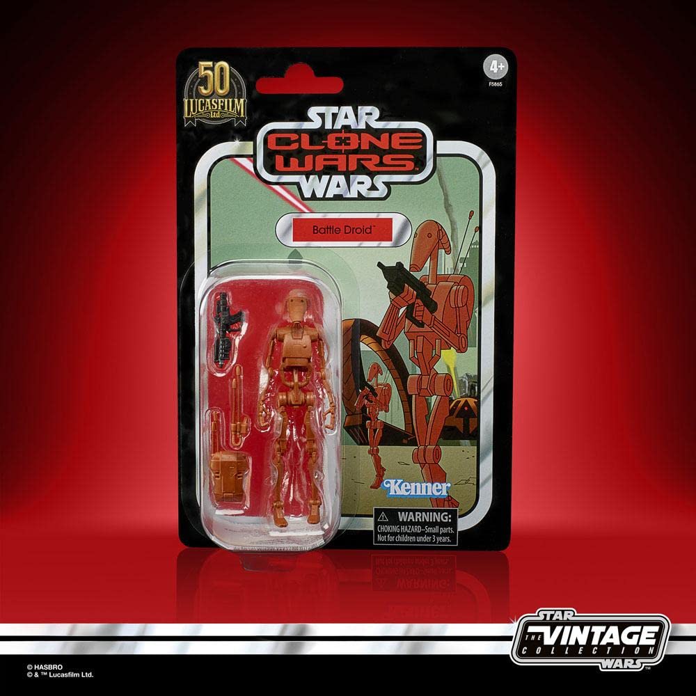 Star Wars The Vintage Collection Battle Droid 3.75-inch scale fits shelves.