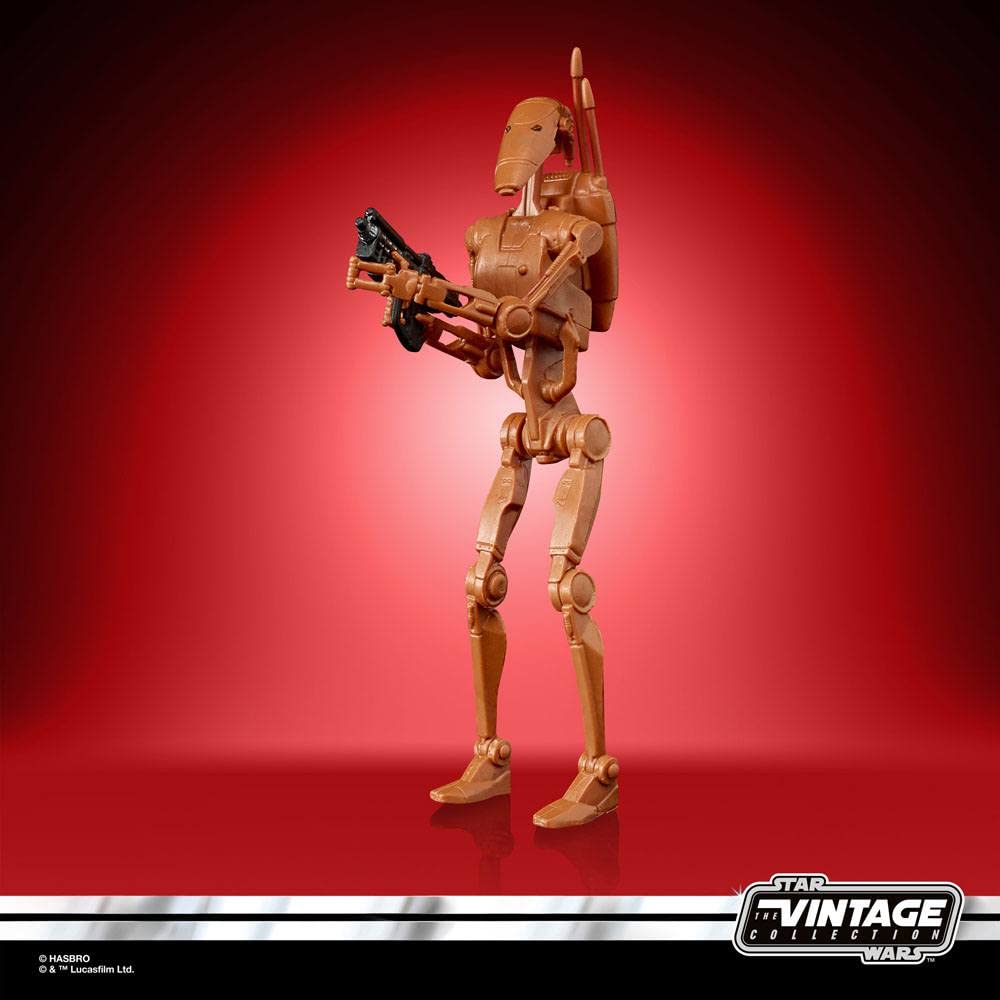 Star Wars The Vintage Collection Battle Droid close-up highlights sculpted details.