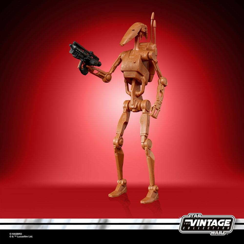 Star Wars The Vintage Collection Battle Droid packaging design shows collectible packaging.
