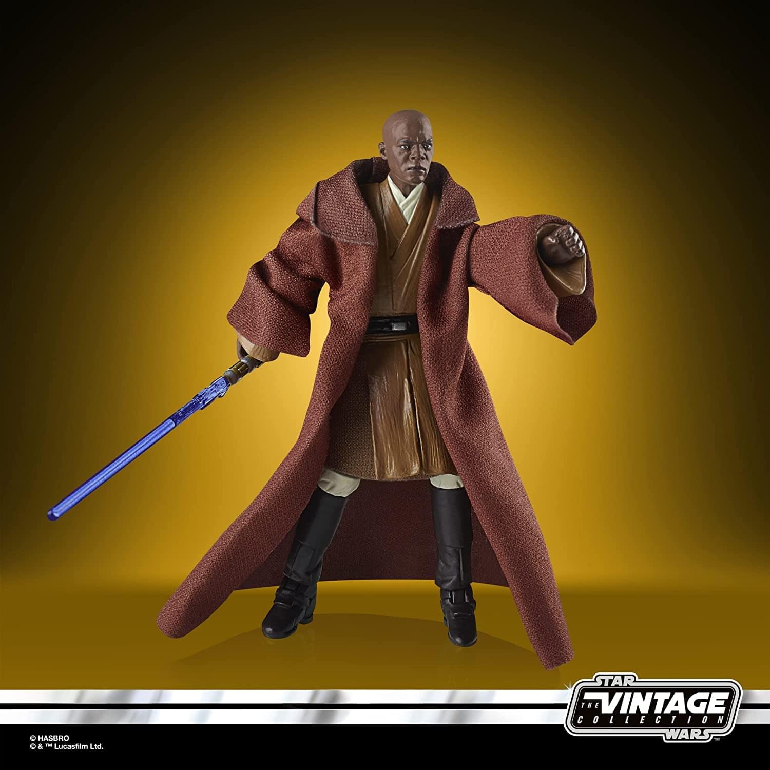 STAR WARS Mace Windu VC35 face deco close-up shows collectible realism.