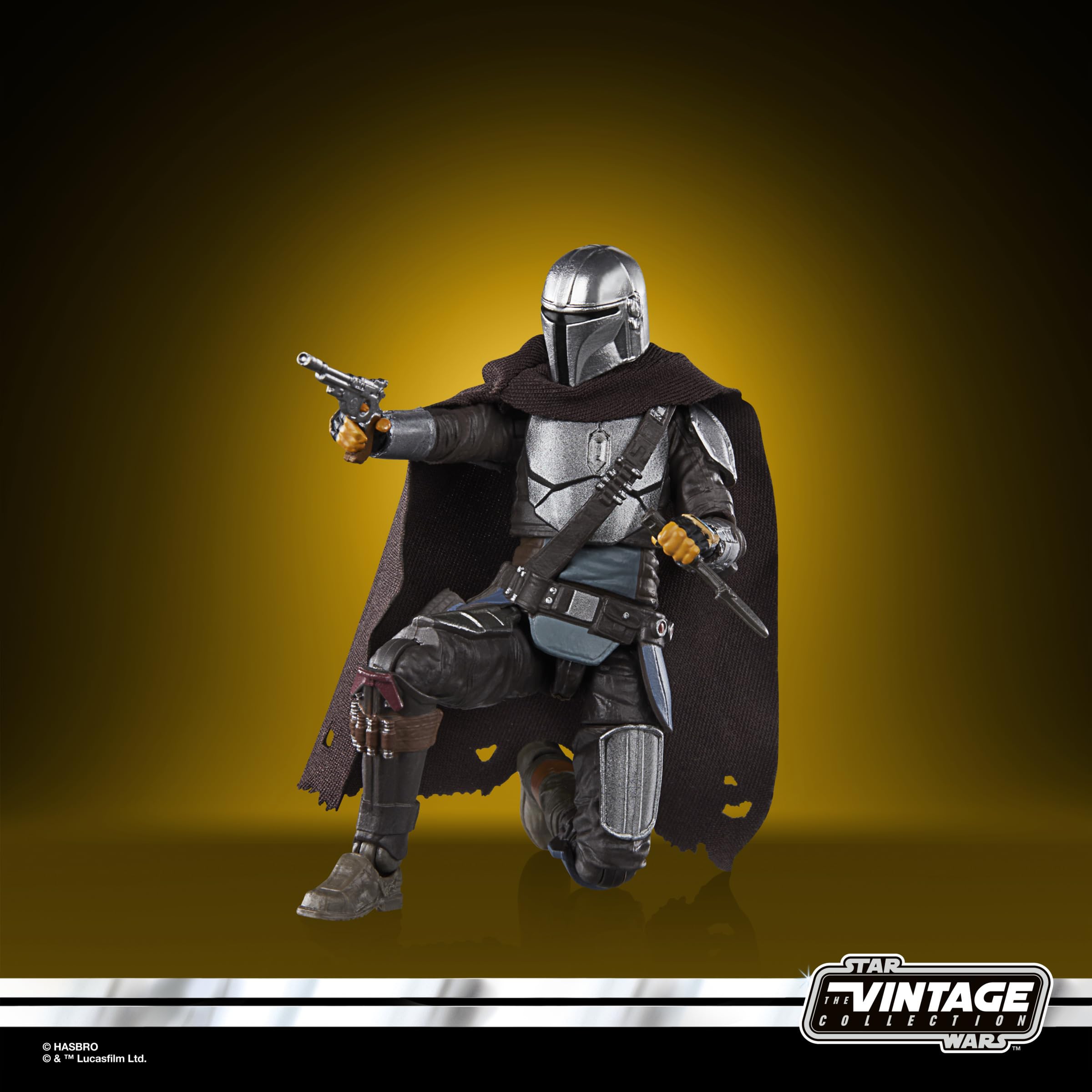 Star Wars Vintage Collection Mandalorian figure with blaster accessory for display.