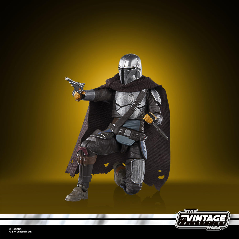 Star Wars Vintage Collection Mandalorian figure with blaster accessory for display.