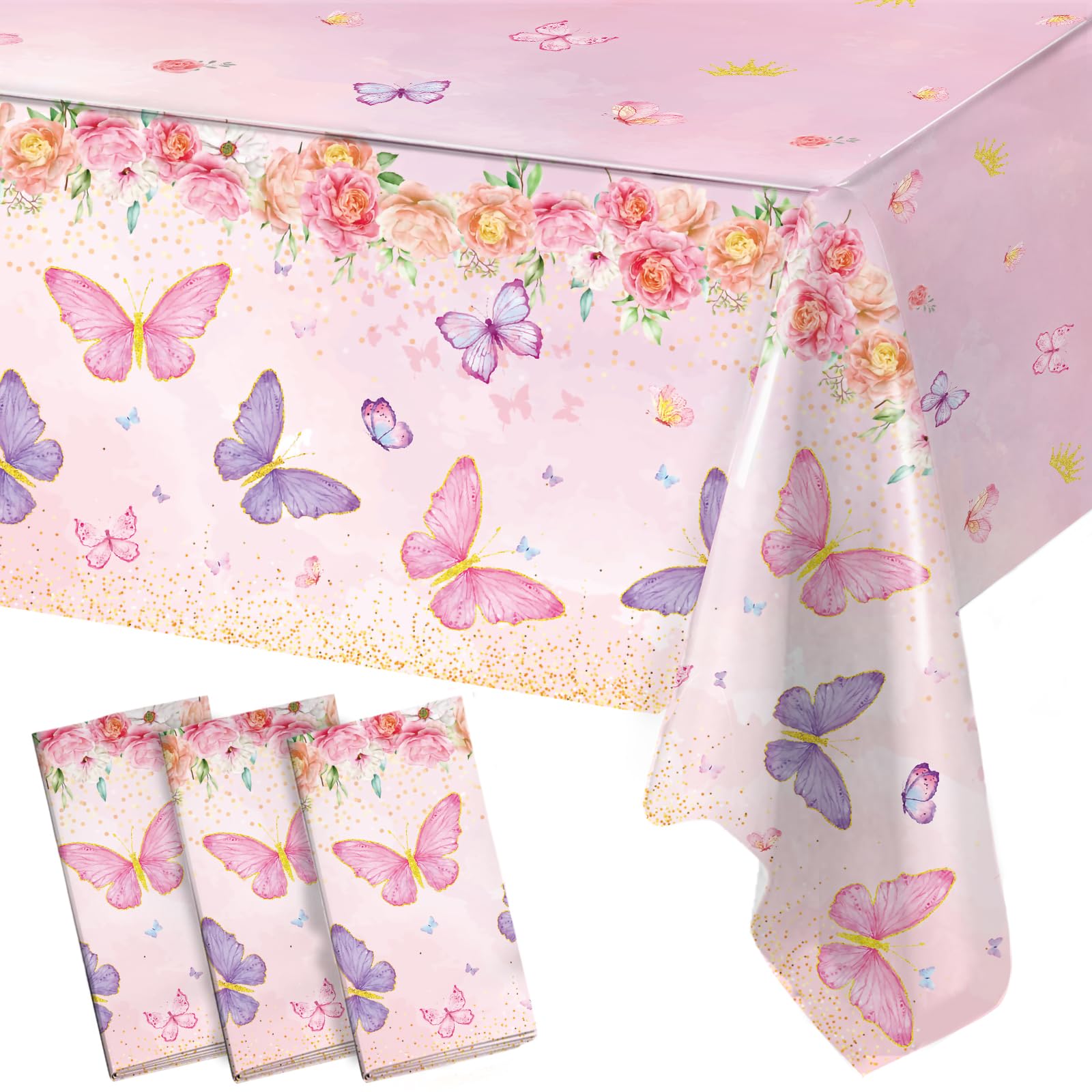 Staraise butterfly tablecloth with watercolor pink butterflies, ideal for a butterfly-themed birthday party.